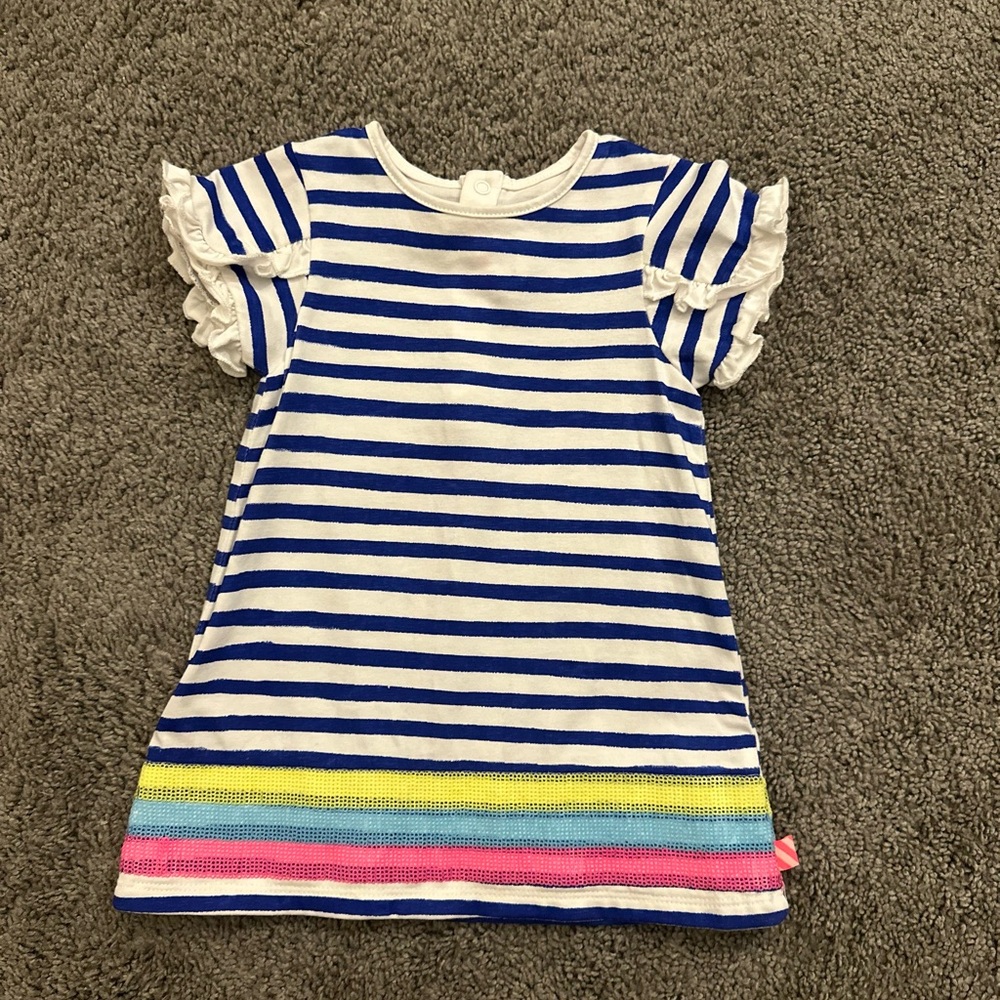 Billieblush Striped dress  with Ruffle Sleeves and sequins Sz 12 months